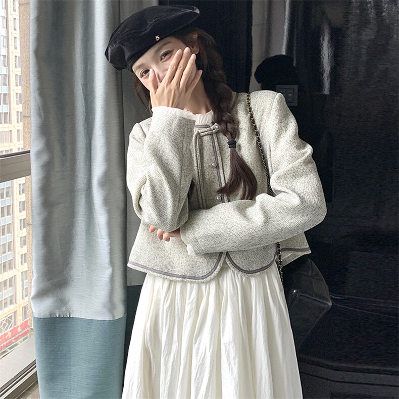 新中式盘扣小香风外套女2024春秋新款小个子高级感超好看短款上衣,女装短外套,浙宝295A
