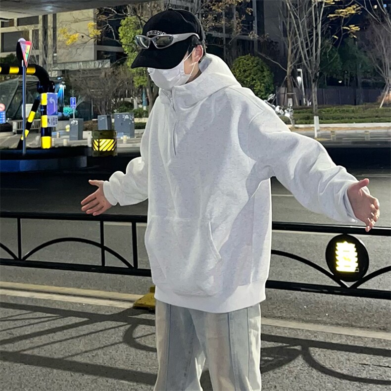 抖音得物高品质二开25秋冬美式重磅宽松纯色连帽拉链高领卫衣W65，男装卫衣，电商A486-1