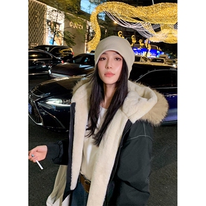 现货重磅boxy短款棉衣座山雕大毛毛领男女棉服水洗工装厚外套图片