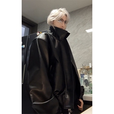 秋冬cleanfit短款垫肩外套美式潮流复古皮衣男女夹克JK3652-特P78，男装夹克，电商B295