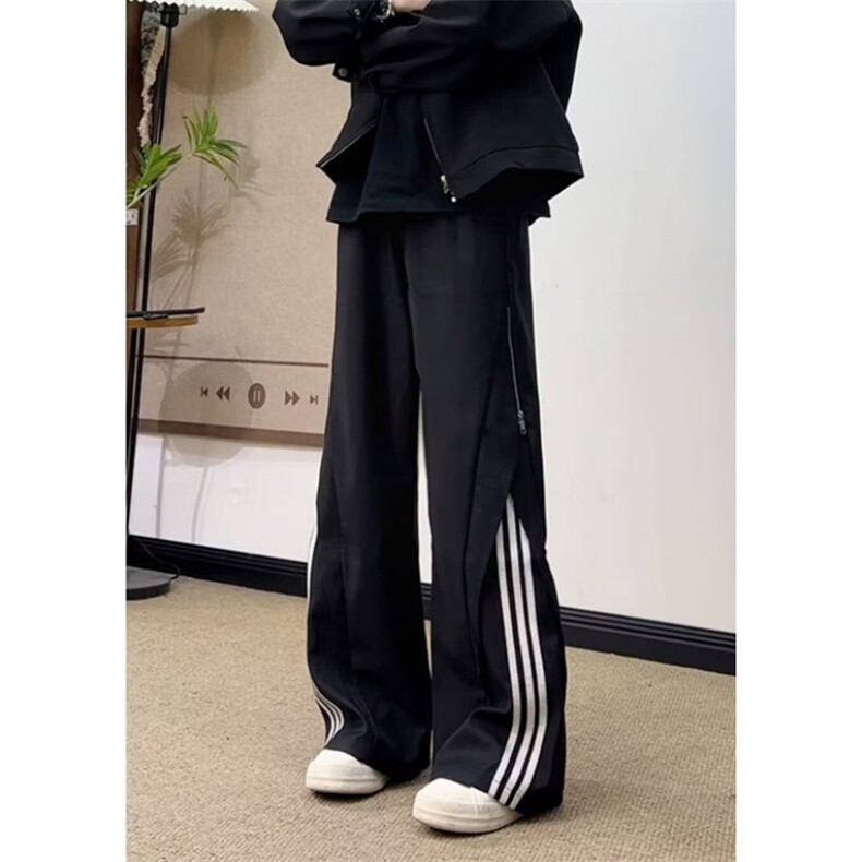 复古街头三道杠条纹侧拉链休闲裤男女宽松休闲设计感裤子KX91,男装休闲裤,星座1116A（原606A-3）