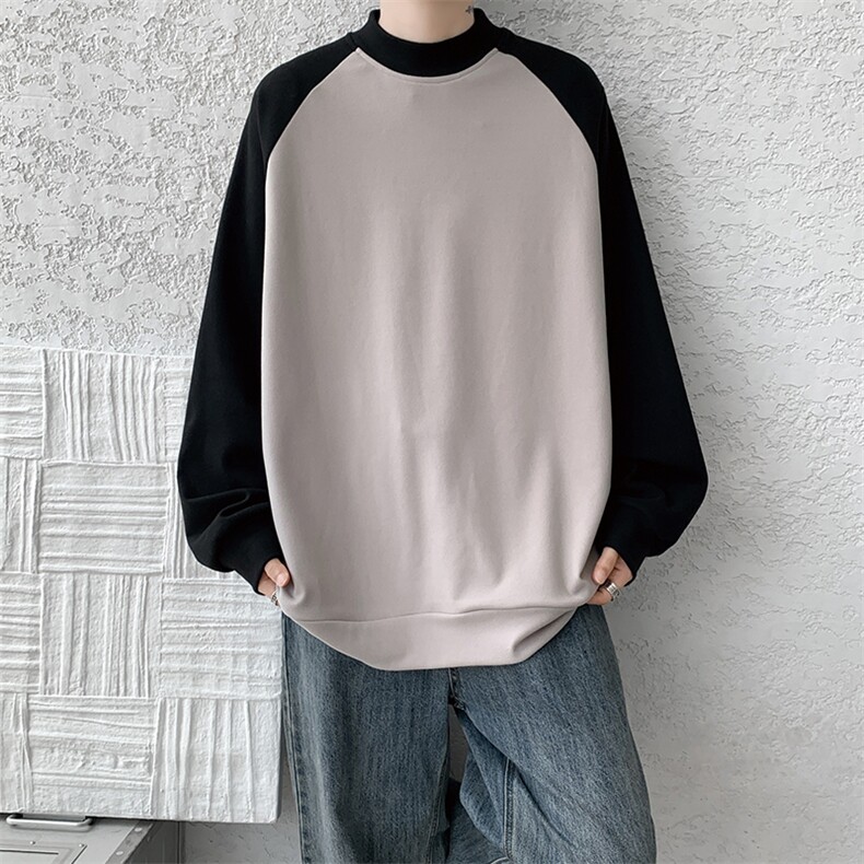 8XL-M280g重磅插肩半高领长袖t恤男打底德绒卫衣DR001特P27加绒37,男装T恤,电商B312