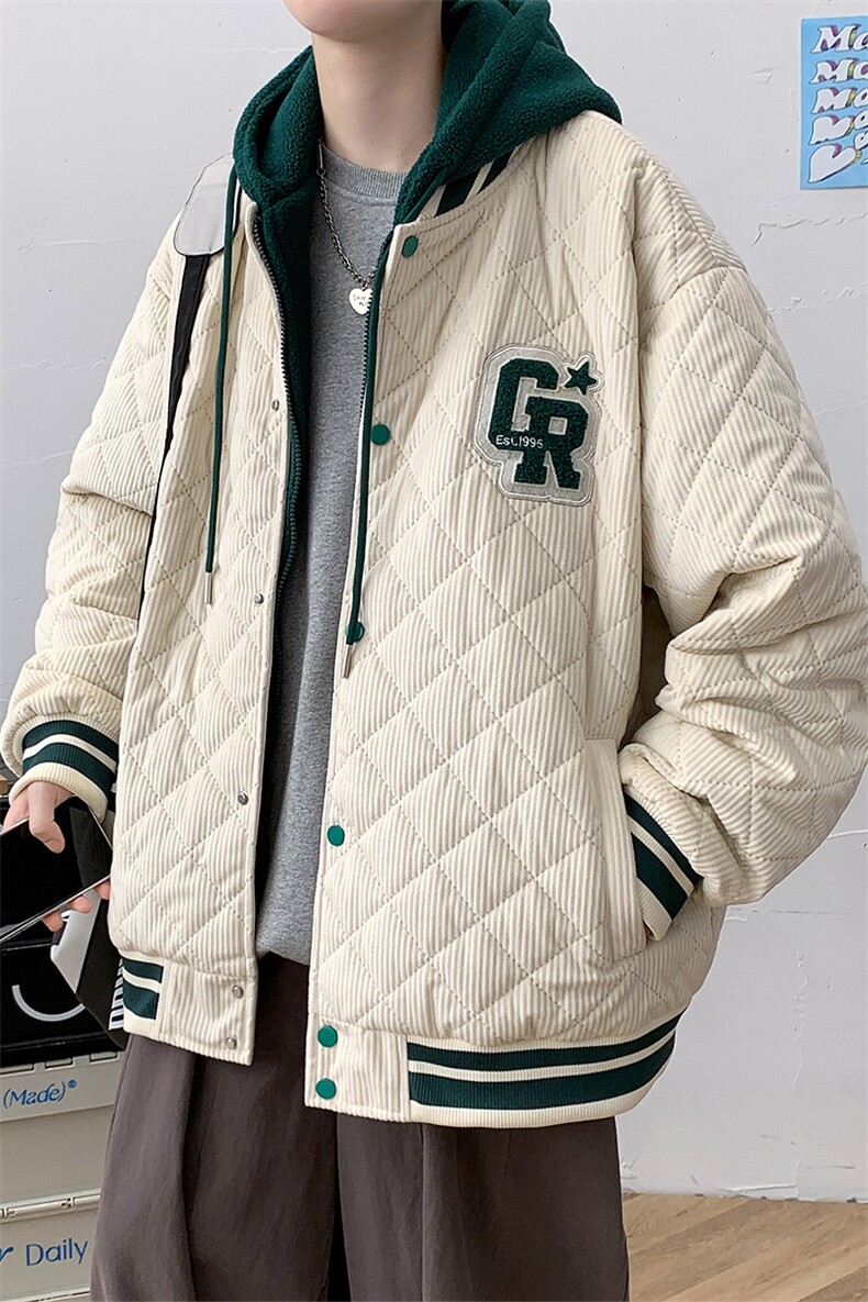 冬款加棉加厚棉服潮毛巾绣假两件连帽外套男士8135-P140控价178,男装棉衣,电商A441-1