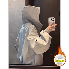 480G重磅加绒硬挺boxy男女秋冬美式高街卫衣铆钉拼接开衫厚外套，女装短外套，电商A486