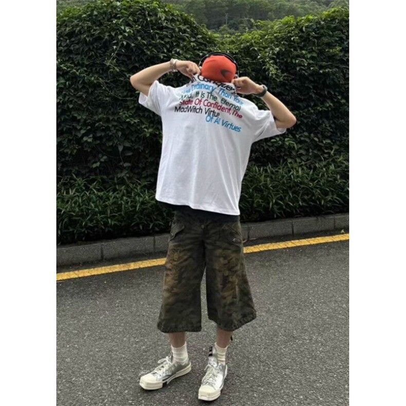 夏季新款复古不规则字母印花男女纯棉短袖设计感宽松T恤TY044,男装T恤,星座1116A（原606A-3）