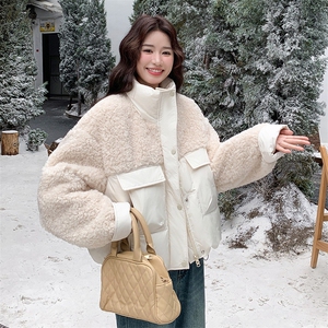 羊羔毛拼接羽绒服外套2C317A-8568-P255-K405图片