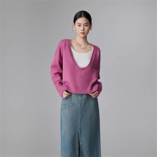 时尚大U领宽松羊毛衫舒适百搭慵懒风毛衣，女装羊毛衫，泰沅羊绒