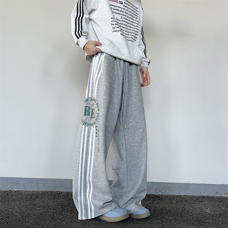 美式复古双腰头运动裤卫裤女宽松阔腿休闲百搭拖地长裤YZ8062-P55,男装休闲裤,星座509