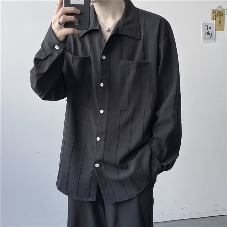 高级感长袖衬衫男春秋季轻熟韩风纯色衬衣外套潮流男士上衣C769，男装衬衫，星座1116A-2（原606A-1）