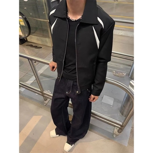 美式复古纯色新款拉链夹克男廓形宽松休闲百搭开衫外套百搭图片
