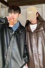 港风钢印夹克大码皮衣鳄鱼纹情侣皮衣男外套男JK8749P90控128，男装夹克，星座226-1