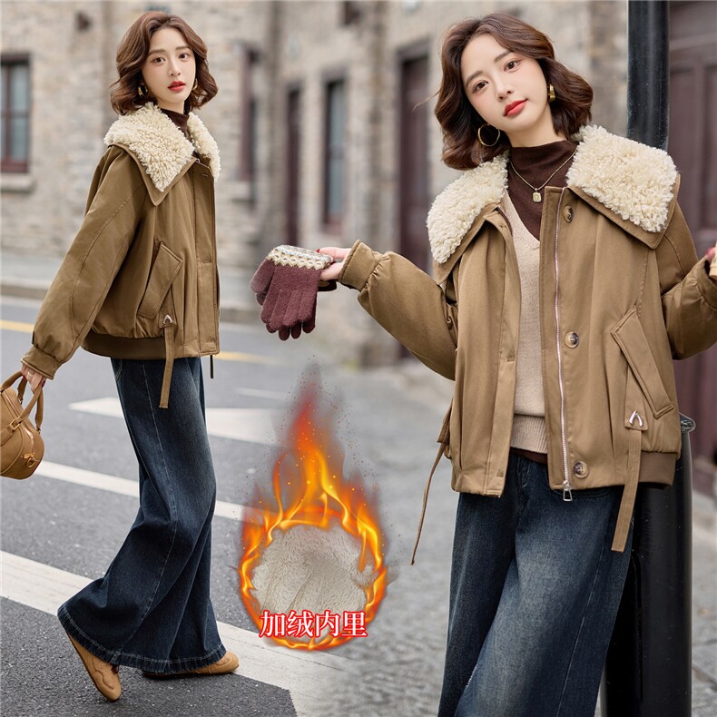 【2025冬季新款】大量现货时尚休闲大翻领毛领休闲加绒加厚派克服，女装派克服，缘衣格