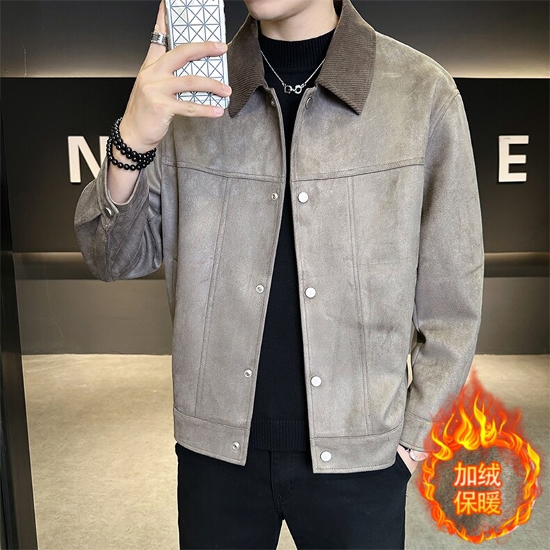 JK903R-P145 2025秋冬时尚男士麂皮绒痞帅青年外套加绒加厚夹克衫图片