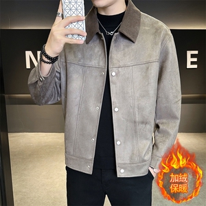 JK903R-P145 2025秋冬时尚男士麂皮绒痞帅青年外套加绒加厚夹克衫图片