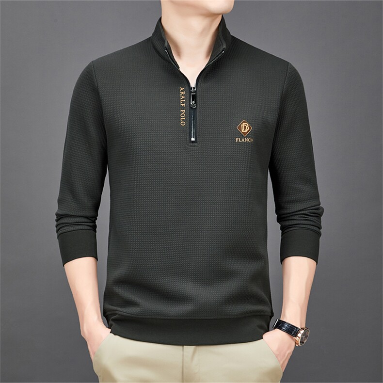 2026春秋新款半拉链立领卫衣男韩版潮流休闲长袖T恤纯色内搭上衣，男装T恤，电商B212（原钱塘6029）