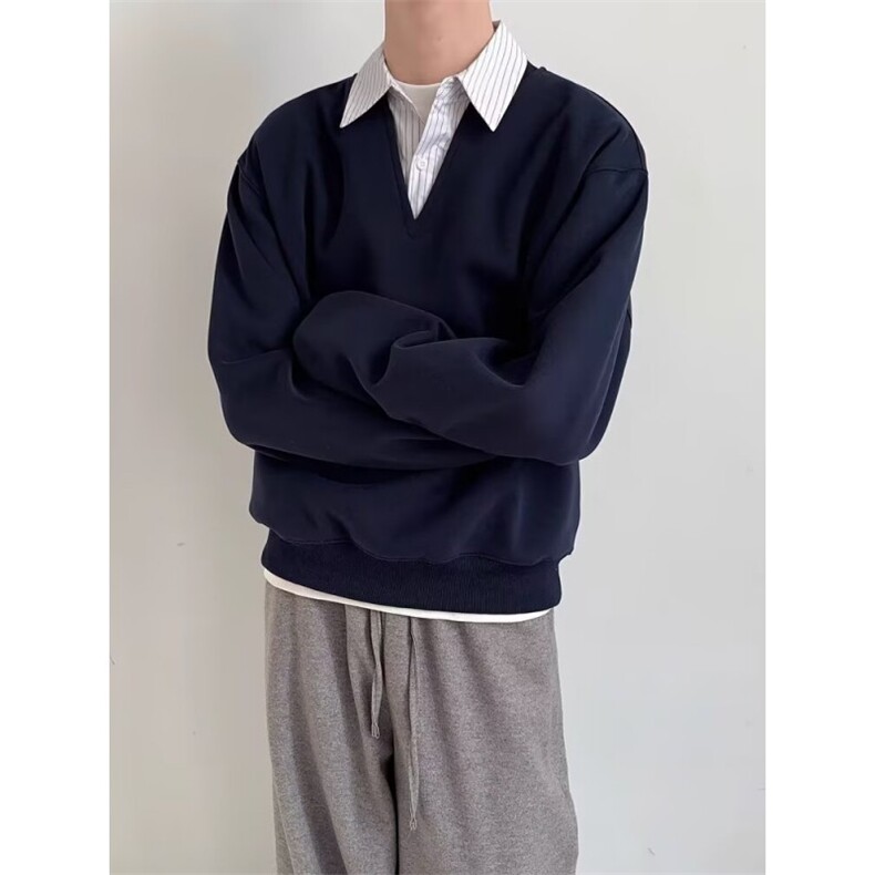 5666-P45美式复古潮牌港风拼色长袖Polo领宽松卫衣,男装卫衣,星座617A-2