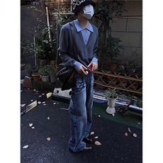 2025秋冬新款毛衣美式复古休闲慵懒风V领针织衫男纯色外套，男装针织衫/毛衣，四季星座505