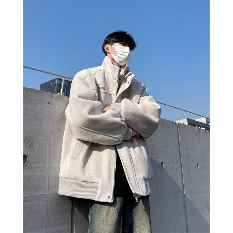 ins风秋冬新款假两件毛呢立领宽松休闲保暖外套上衣W92966-p96,男装夹克,星座1008