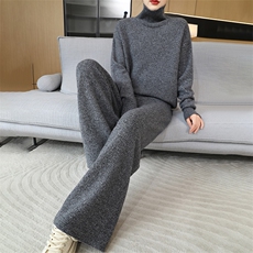 时尚羊毛针织套装女秋冬季新款高腰显瘦休闲裤，女装套装/套裙，鹏源羊绒