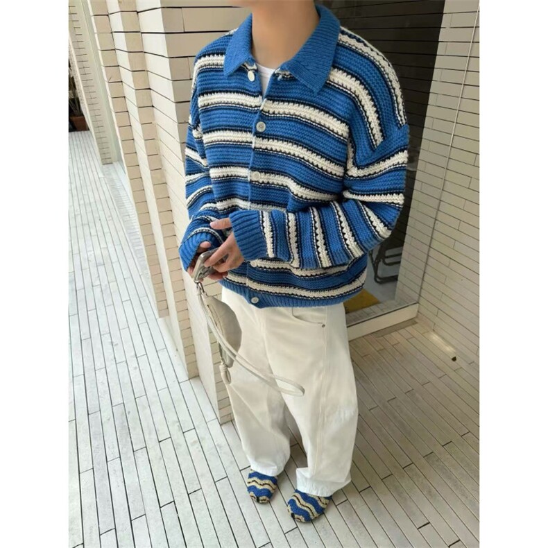 现货~得物抖音高品质重磅条纹针织秋冬开衫毛衣外套MY396批85,男装针织衫/毛衣,星座1411A-6