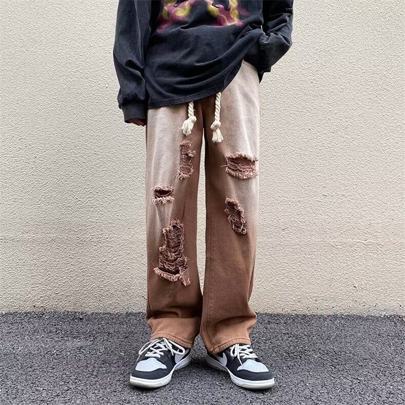 粉红色牛仔裤男女韩版潮流破洞痞子2026夏季ins长裤RK2612-P45,男装牛仔裤,星座412-2