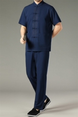 唐装太极服中式刺绣立领风短袖套装时尚爸爸装MJ72101-P78，男装民族服装，星座1105-3
