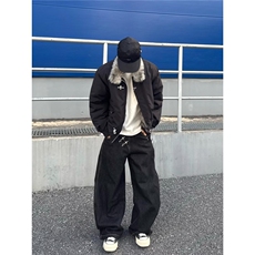 美式复古水洗牛仔裤男款直筒宽松弯刀阔腿痞帅高级感裤子潮百搭裤，男装牛仔裤，星座302B-2