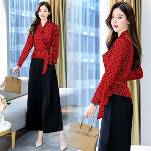 2021年秋季新款潮流印花气质阔腿裤套装两件套女,女装套装/套裙,天丝秀