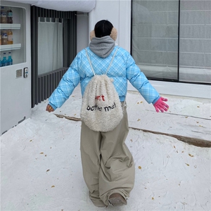 1506-1/M78451/P84女生冬季美式格子羊羔毛毛领短款棉服图片