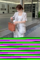 老钱风现货2025新款印花西装短袖休闲阔腿裤套装，女装套装/套裙，1C150