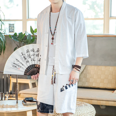 夏季亚麻男士套装风男装盘口复古短裤一套A266-1-TZ4958-P75，男装休闲套装，电商A266-1