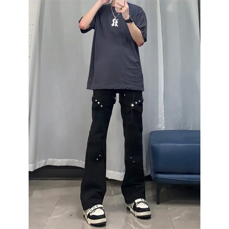 档口签约模特请档口商家自重勿盗图交叉绑带牛仔裤微喇叭裤,男装牛仔裤,星座310A-4