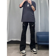 档口签约模特请档口商家自重勿盗图交叉绑带牛仔裤微喇叭裤，男装牛仔裤，星座310A-4
