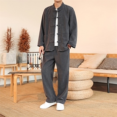 风雪尼尔长袖套装立领盘扣纯色套装两件套秋DSA008-TZ2525，男装休闲套装，电商A008