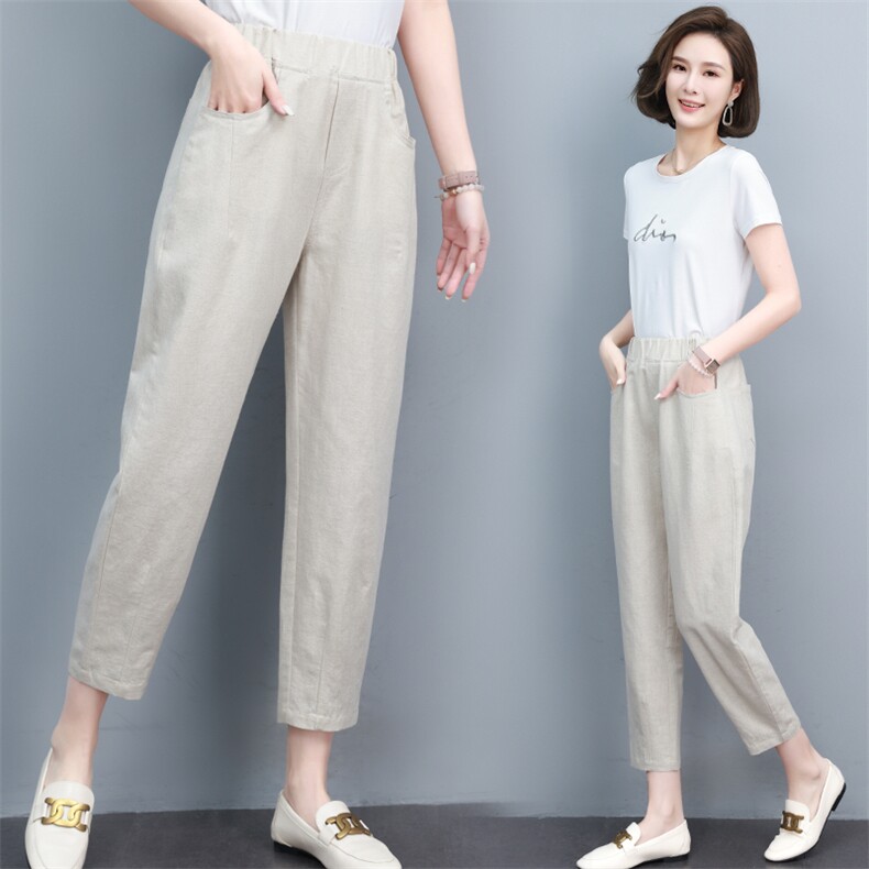 女夏季设计感2023新款时尚亚麻休闲裤女裤，女装休闲裤，涵誉