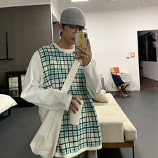 韩版毛背心男宽松个性格子潮流复古马甲毛衣T016-P55，男装针织衫/毛衣，星座1501