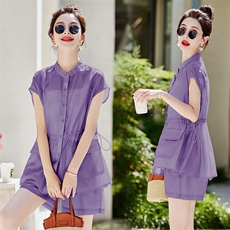 时尚休闲短裤套装女薄款2025夏新款优雅女神范收腰显瘦天丝两件套，女装套装/套裙，难舍钰依