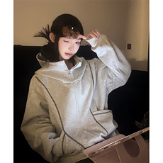 抖音得物高品质秋冬美式高街重磅结构辑明线纹理连帽卫衣外套W111，男装卫衣，电商A486