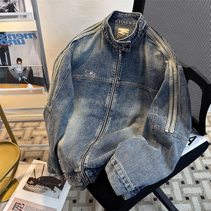 美式复古立领牛仔外套男女高街百搭水洗工装情侣夹克JK08946-P75图片