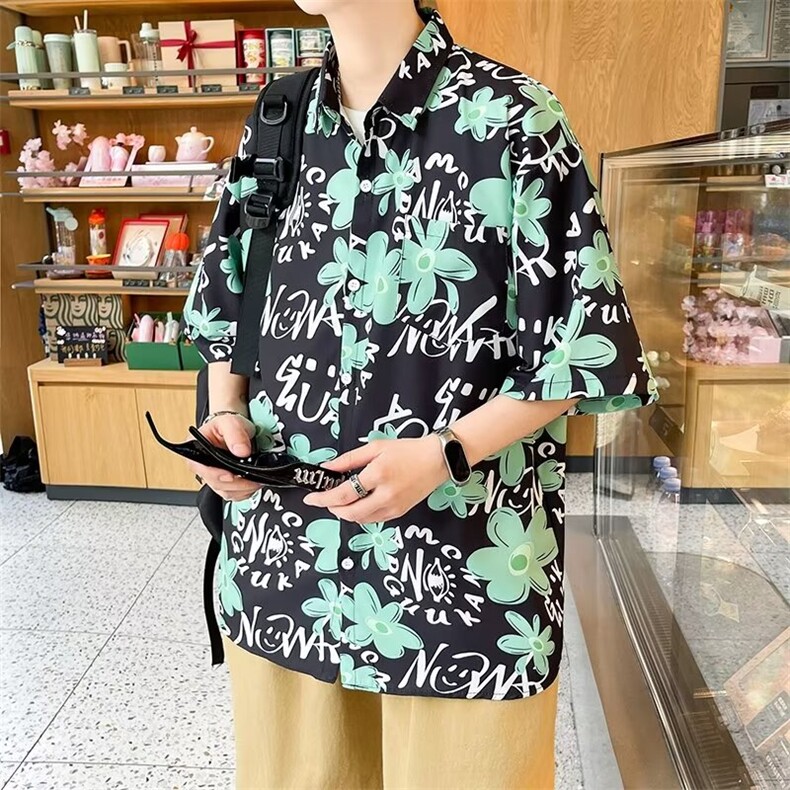 弹力布夏季男士印花短袖衬衫个性五分袖衬衣外套,男装衬衫,星座1013