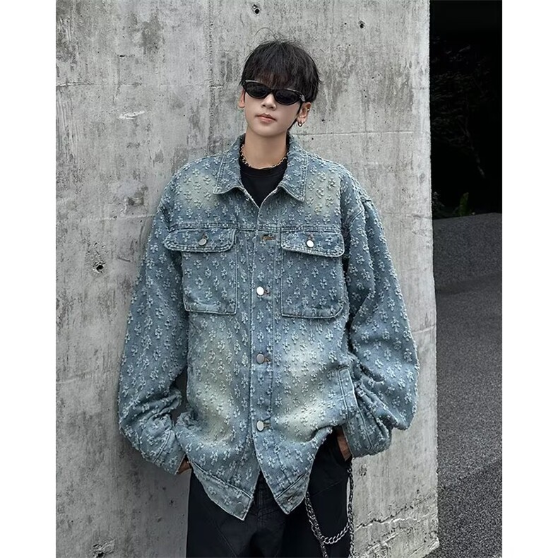 美式复古提花牛仔外套设计感小众休闲百搭夹克上衣潮W035-P62网图，男装工装外套，电商B245