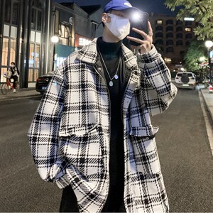 毛呢大衣男秋冬季新款潮牌夹克港风宽松呢子外套 J6511 P95图片