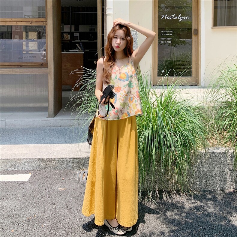 复古减龄新中式国风套装2025新款女夏不撞款印花背心阔腿裤两件套,女装套装/套裙,2B237