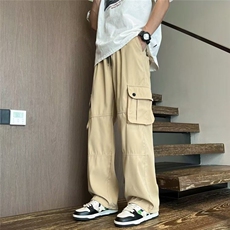 日系大口袋阔腿宽松直筒工装休闲裤男女潮流抽绳束脚裤K6540-P43，男装工装外套，星座412-2