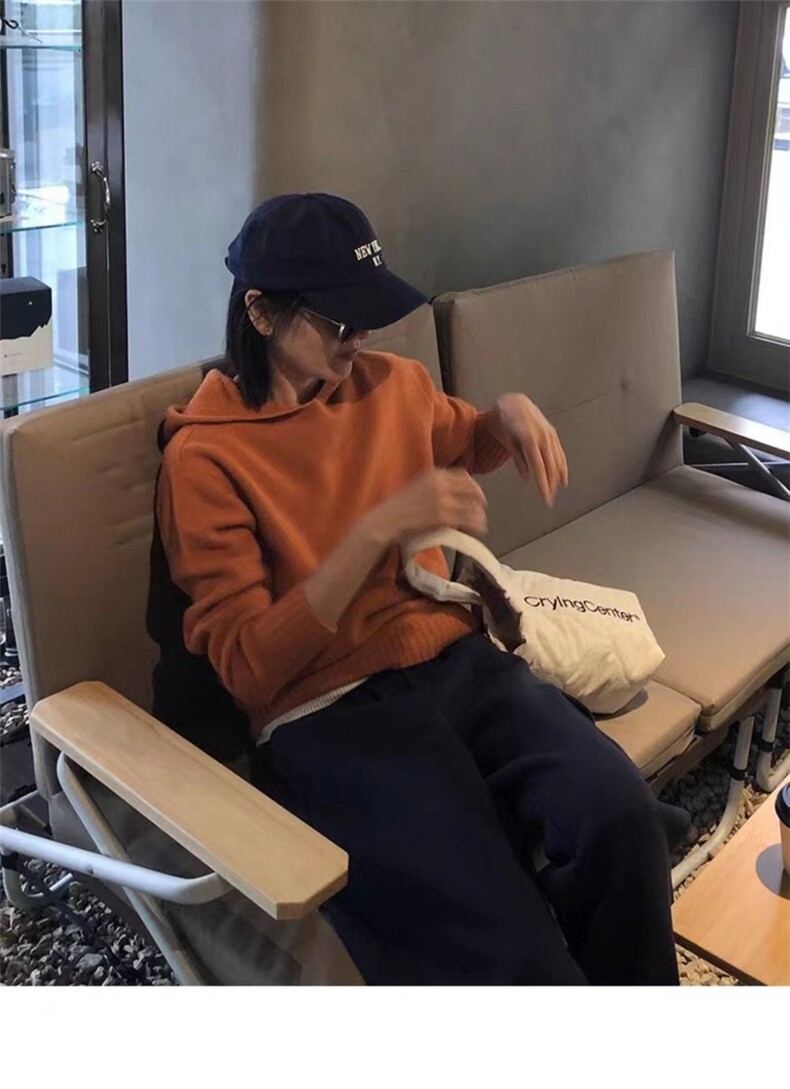 秋季新款舒适显瘦时尚百搭南瓜橘连帽衫长袖,女装羊毛衫,恒恩羊绒