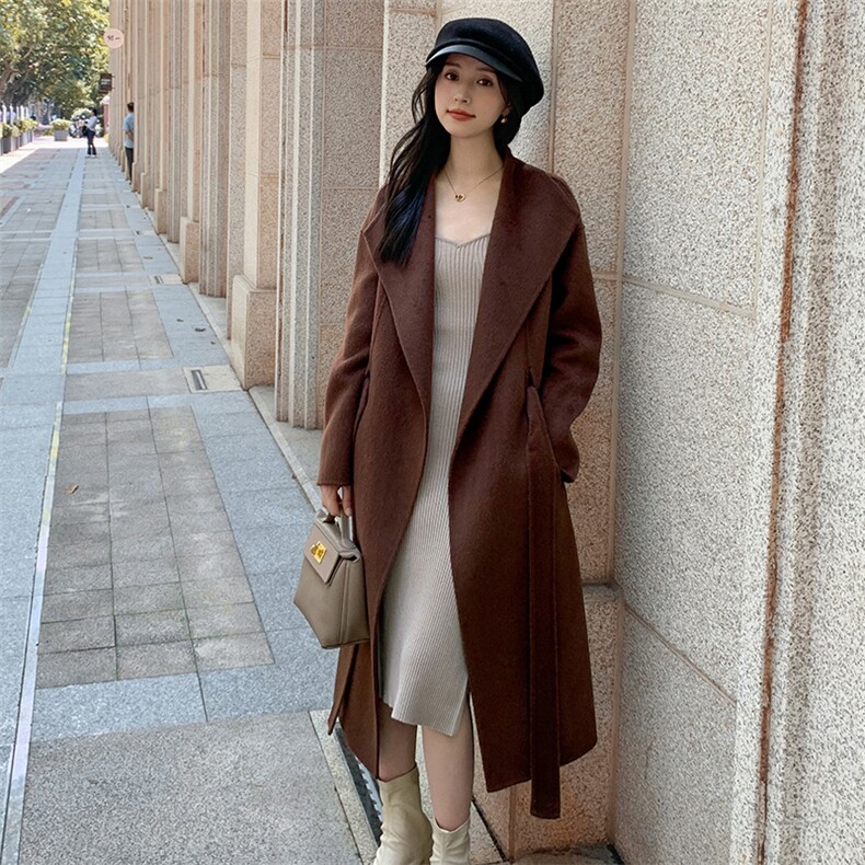 时尚百搭30%羊绒70%羊毛大衣女气质显瘦长款外套,女装羊绒大衣,乾庄羊绒
