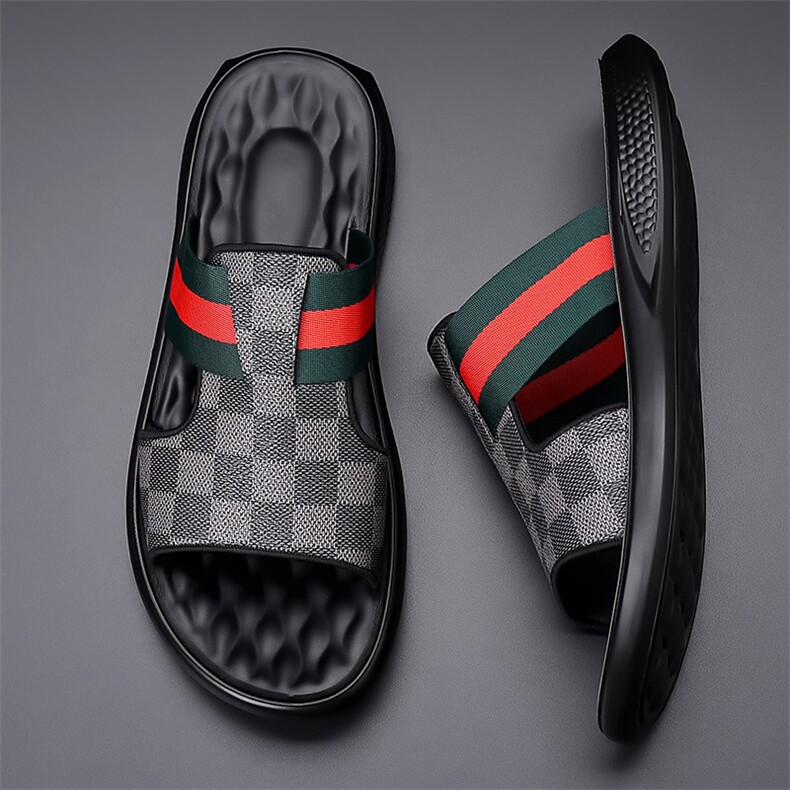 夏季新款格子沙滩鞋凉拖室外休闲潮流百搭拖鞋,男鞋拖鞋,星座1407-3