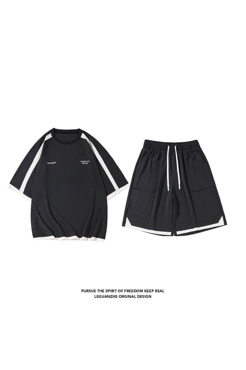 2025夏季新款港风白底大码冰丝短袖套装M-5XHQ24604-P75,男装休闲套装,电商A022