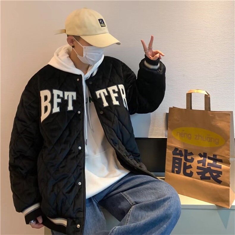 美式复古棒球棉服男冬季刺绣设计菱格情侣外套加厚棉衣MY8060-P80,男装棉衣,星座1008-2