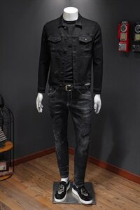 2021春款黑色潮牌刺绣牛仔衣男夹克QT6027-8917图片